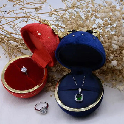 Jewelry Box Round Plastic Alloy Velvet Bow Rings Pendant Packaging Boxes 7x7x6cm