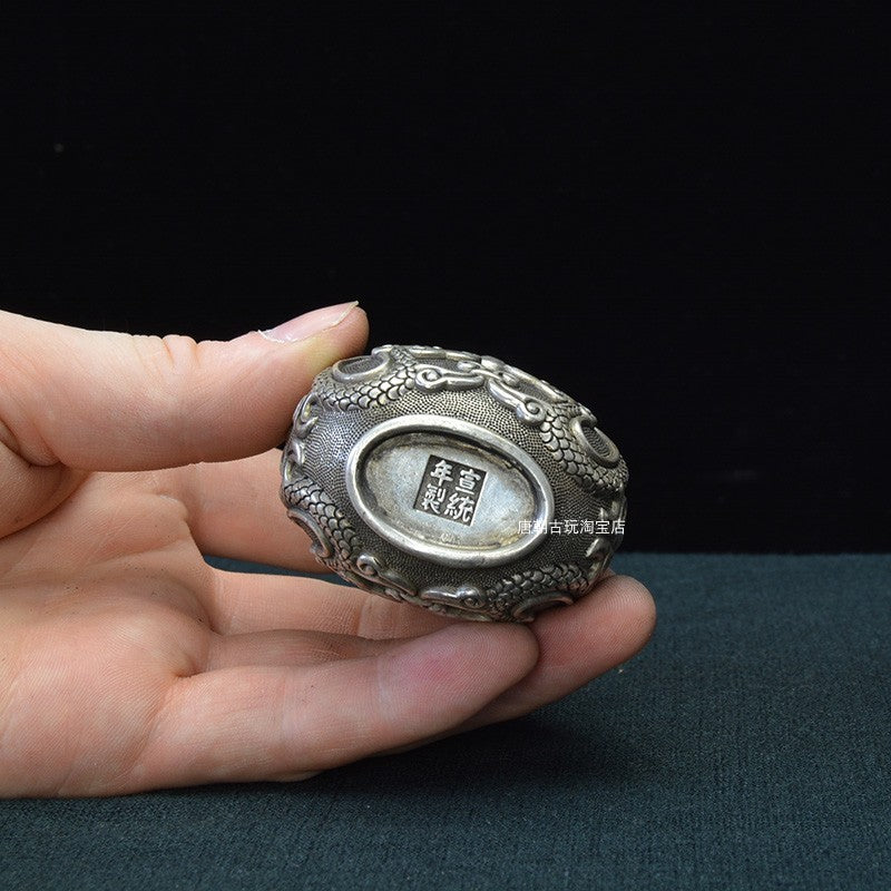 China Copper Snuff Bottle with High Relief Dragon with Pearl Pattern Xuantong