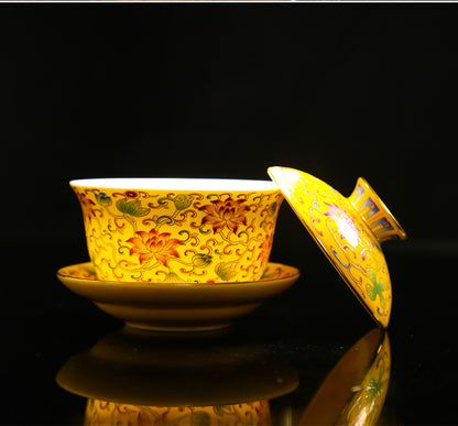 Lead Free Jingdezhen Porcelain Gaiwan Covered Tea Bowl Color Enamel Under Glaze
