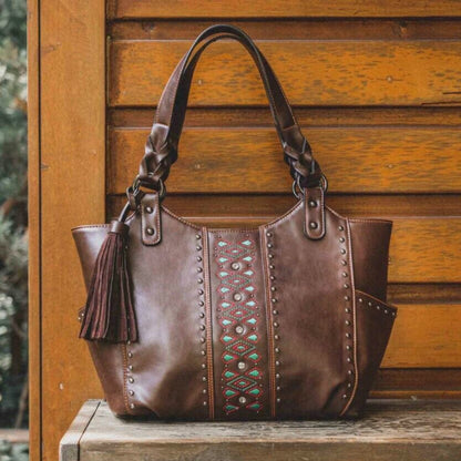 Celela Women Concealed Carry Fringe Studs Tote Handbag Purse Shoulder Bags Purse