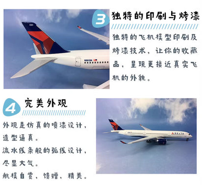33CM 1:200 Risesoon DELTA AIRBUS A350-900 Airplane ABS Plastic Aircraft Model