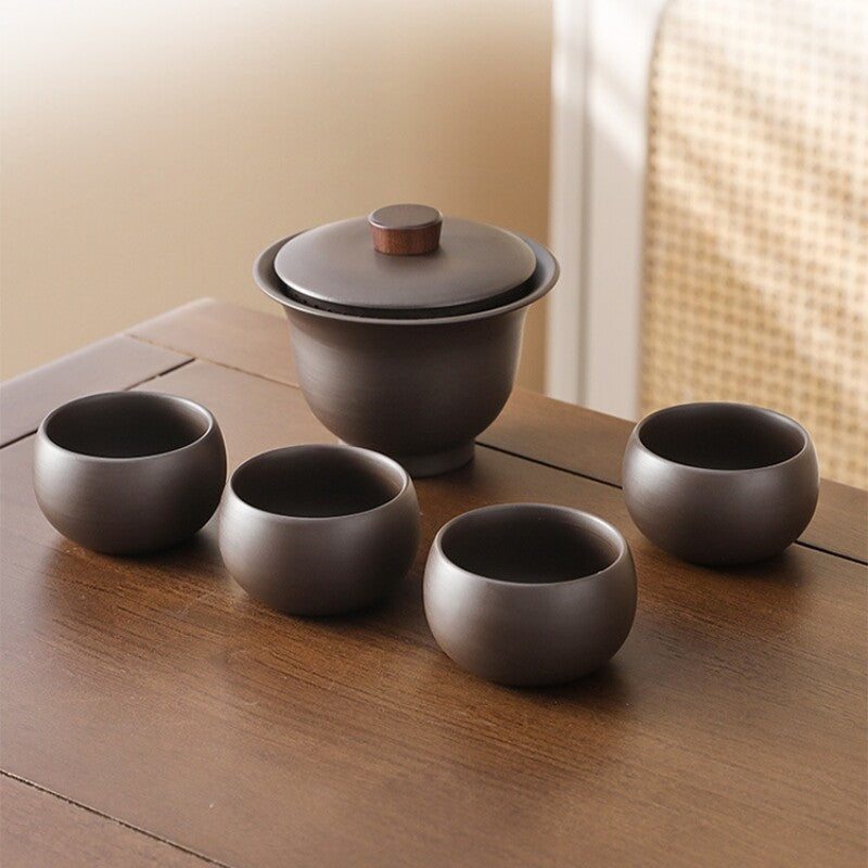 Chinese Zisha Purple Clay Tea Set Gaiwan With Infuser Lid Matching Tea Cup China