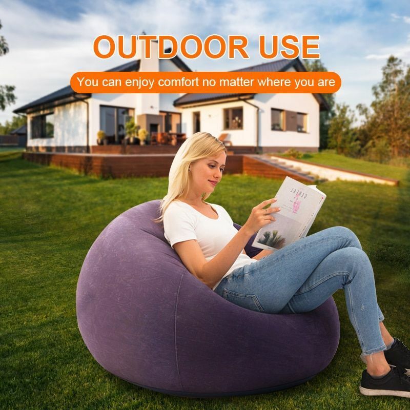 Large Sofa Inflatable Lounge Chair Bean Bag Outdoor Furniture Camping PVC Blue