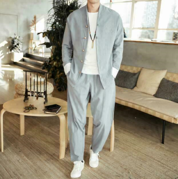 Chinese Mens Loose Harem Linen Cotton Bloomers Pants Coat Trousers Suits Casual