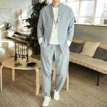 Chinese Mens Loose Harem Linen Cotton Bloomers Pants Coat Trousers Suits Casual