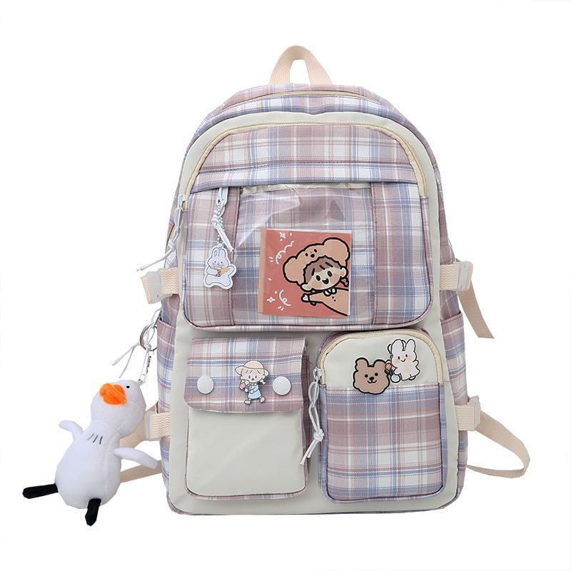 Plaid Transparent Contrast Color Leisure Backpack Large Nylon Bag Polyester 1PC