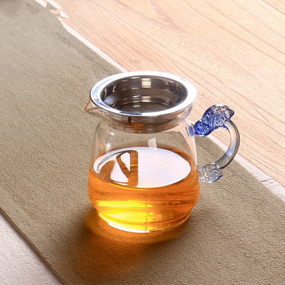 Super Cost-effective 12.8oz Glass Pitcher Dragon Carved Handle Tea Filter Net