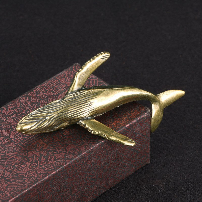 Chinese Collection of Retro Handmade Pure Copper Whale Tea Pet Crafts