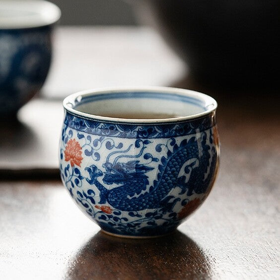 Jingdezhen Porcelain Tea Cup Handpainted Dragon Print Master Cup 65ml Ceramic