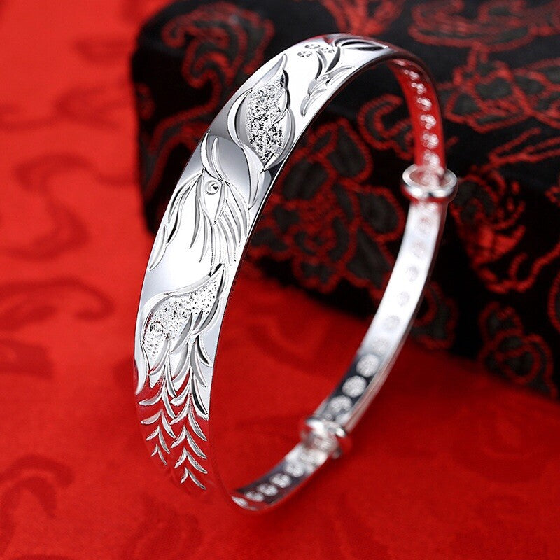 Vintage Handmade 925 Sterling Silver Phoenix Bracelet Hand Bangle