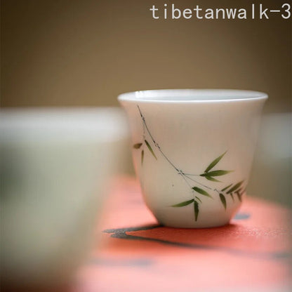 Chinese Style Hand Painted Dark Green Bamboo Small Tea Cup Fragrant Tea Cup