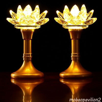 1pair 14cm Buddhism Alloy LED Lotus Lamp Shrine Temple Lights Lucky Home Decor