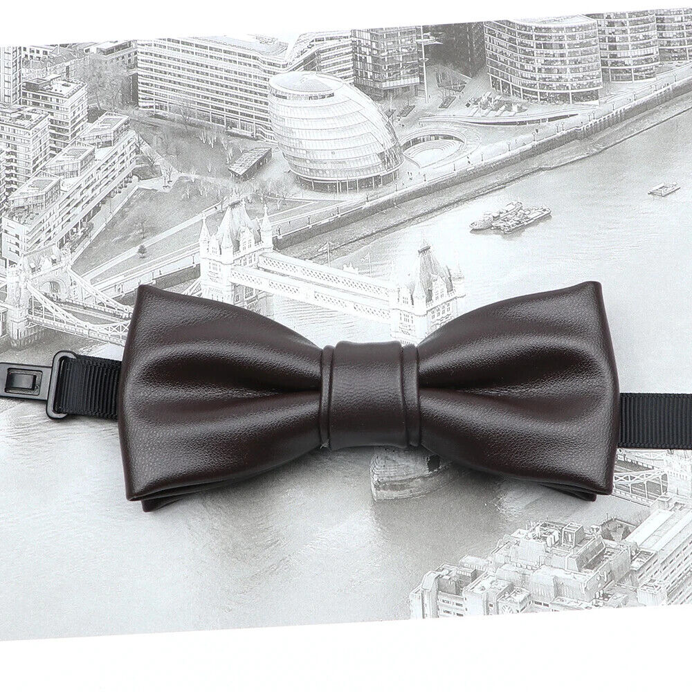 Men Bow Tie PU Leather Patchwork Female Necktie Adult Cravate Wedding Party Wear