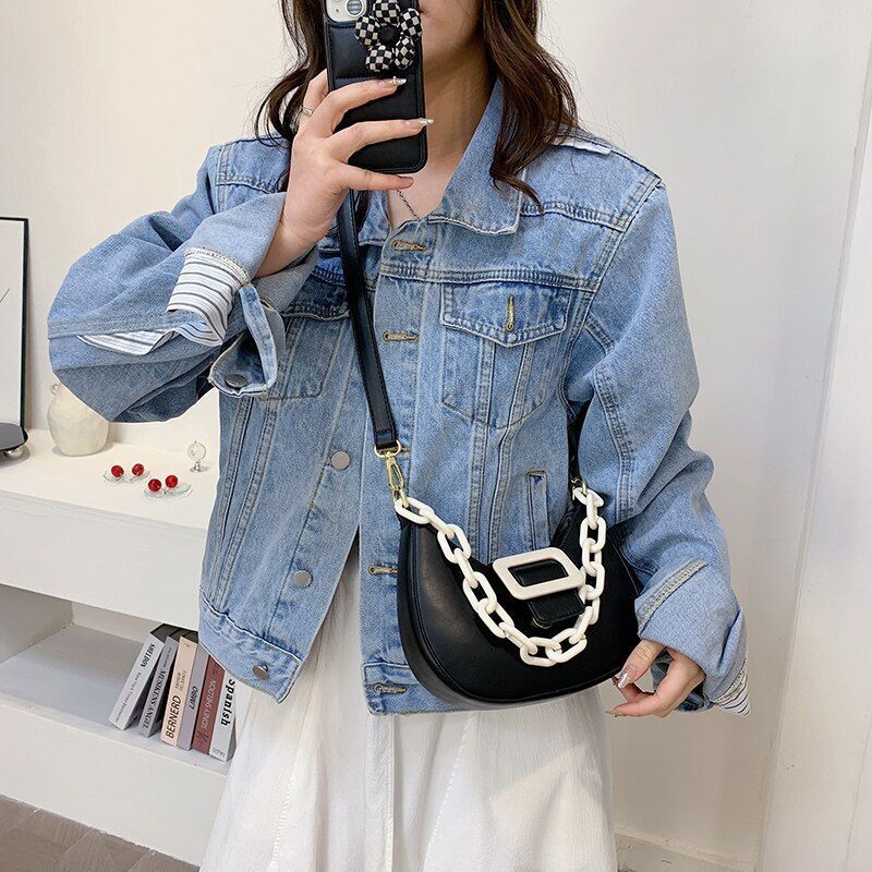 Handbag Shoulder Bag Leather Crossbody Bags Women Hit Color Messenger Bags 130CM