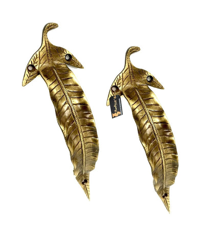 Set of 2 Antique Look Brass Leaf Design Brass Door Pull Handles Pair 7 Inches
