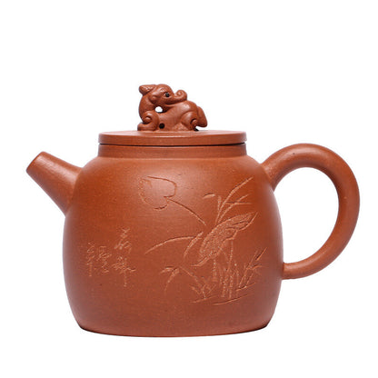 210ml Chinese Yixing Handmade Carved Purple Clay Teapot Kung Fu Tea Set Decorate