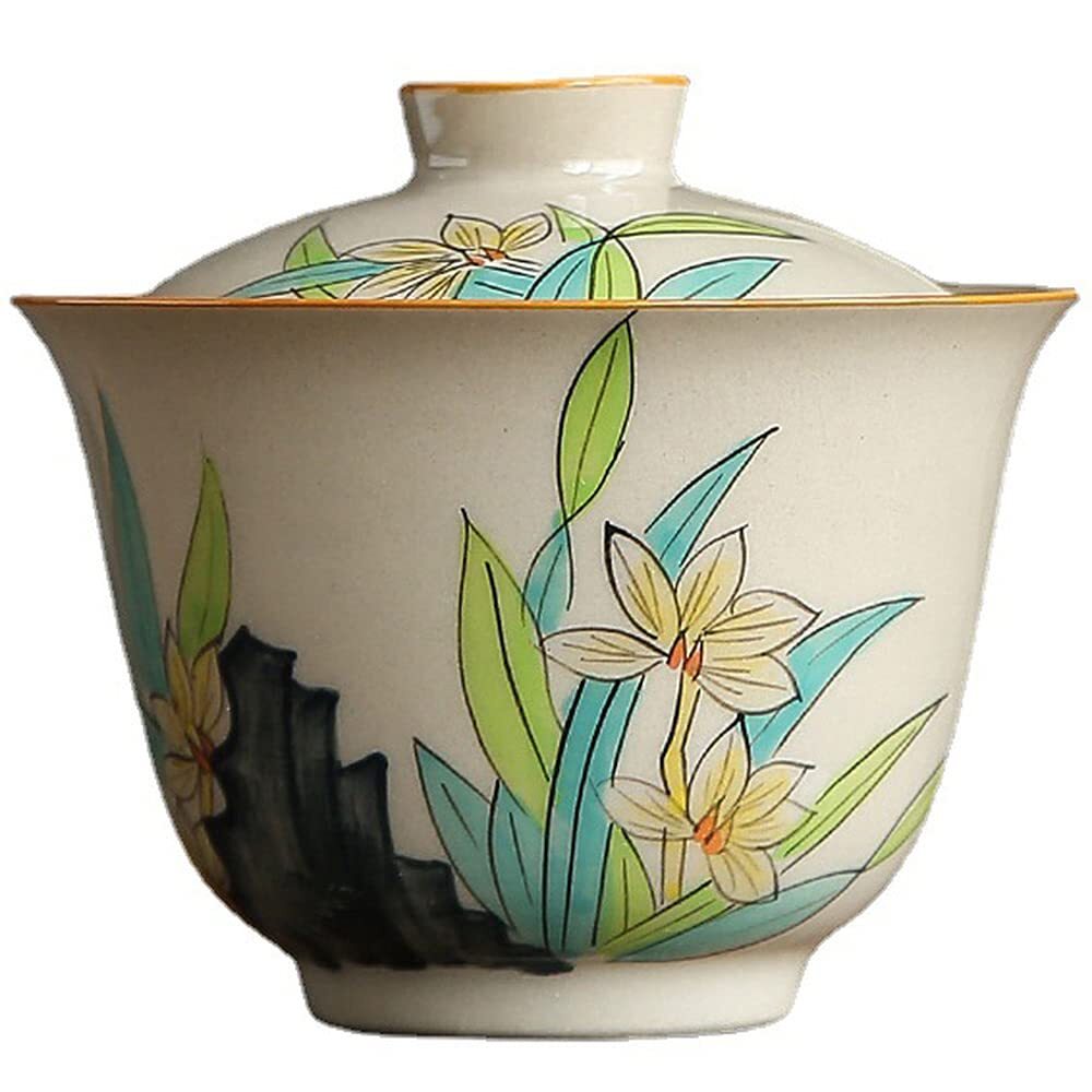 145ml Antique Hand Painted Gaiwan Tea Bowl Cup Orchid Kung Fu Tea Set Tureen
