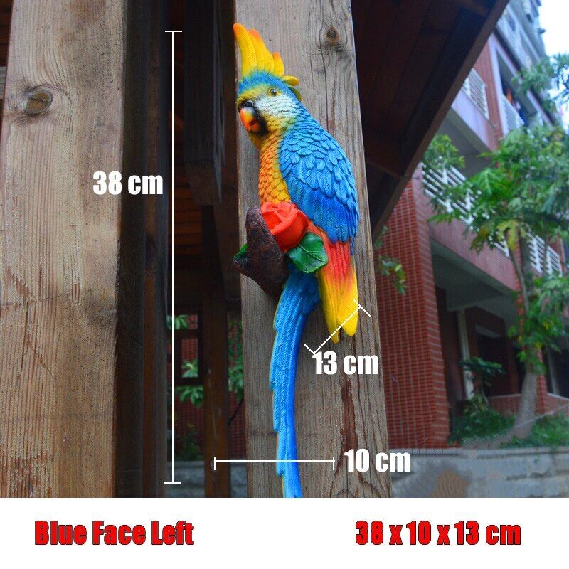 Resin Parrot Statue Wall Mounted Outdoor Garden Tree Decoration Animal Sculpture-