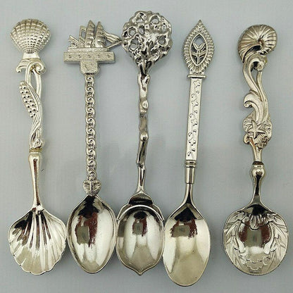 5Pcs/Set Vintage Style Metal Carved Small Mini Coffee Tea Spoon Kitchen Flatware