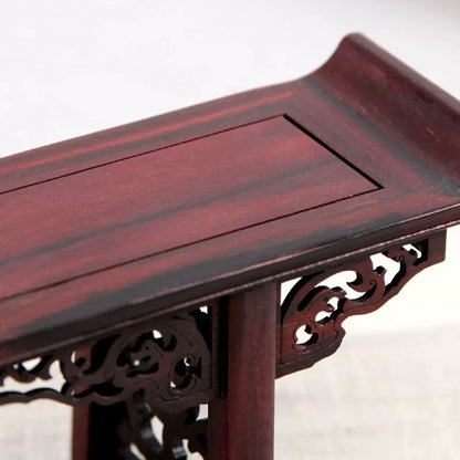 11.2"in Rosewood Display Stand Mini Rack Shelf Vase Bonsai Statue Base Decor