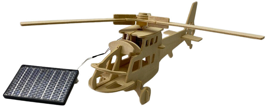Solar Powered Wooden Helicopter Model with Motor Educational Kit