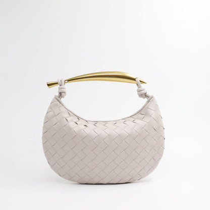 Woven Microfiber Leather Top Metal Handle Clutch Handbag Purse Tote Fashion Bag