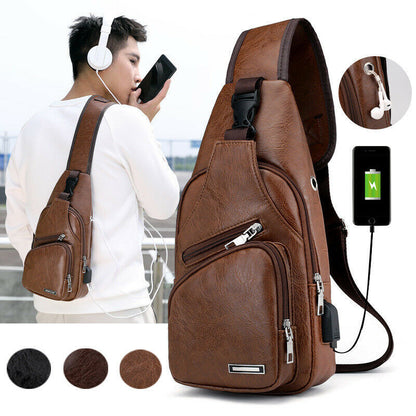New Men's Leather Sling Pack Chest Shoulder Crossbody Bag Backpack Biker Satchel