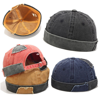 Mens Womens Retro Brimless Beanie Hat Sailor Docker Denim Skull Cap Adjustable