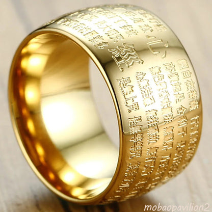 Buddhism Solomon Heart Sutra Buddha Ring Wicca Spell Wide Rings for Women Men