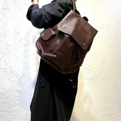 Soft Genuine Leather Backpack Traveling Large Shoulder Bags 33*44 CM Polyester