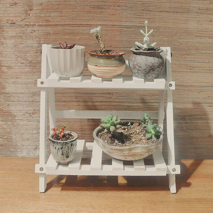 Wooden Double Layer Shelves Flowerpot Sundries Storage Shelf Home Organizer