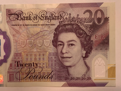 Great Britain Bank of England 20 Pound REAL Note United Kingdom Queen Elizabeth