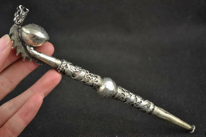 Old Chinese tibet silver Hand-Carving Dragon Smoking Tool