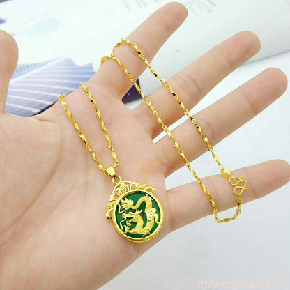 Green Jade Dragon Fengshui Luck Men Women Necklace Decoration