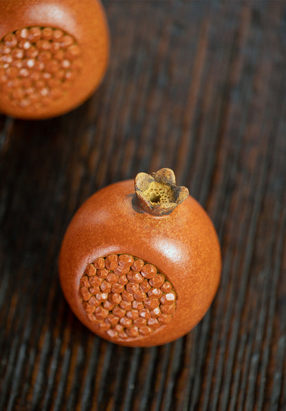 Chinese Yixing Zisha Pottery Lovable Fruit Pomegranate Tea Pet Statues