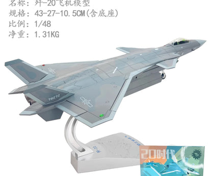 1:48 43CM J-20 Stealth Fighter Jet Diecast Airplane Military Aircraft Model