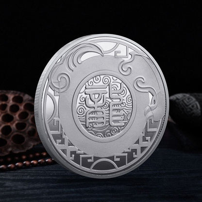 Commemorative Challenge Coins Iron Gold Silver Plated Chinese Style Dragon Decor