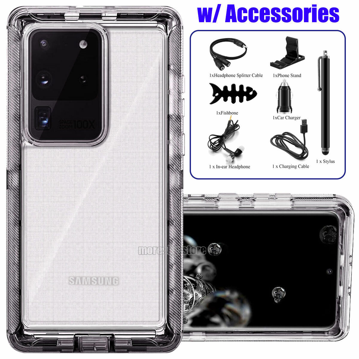 For Samsung Galaxy S20 Ultra Plus Transparent Case Clear Phone Cover + Accessory