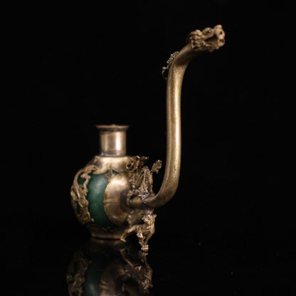 White Copper Jade Tobacco Pipe Ornament Dragon Phoenix Pattern Decor Only