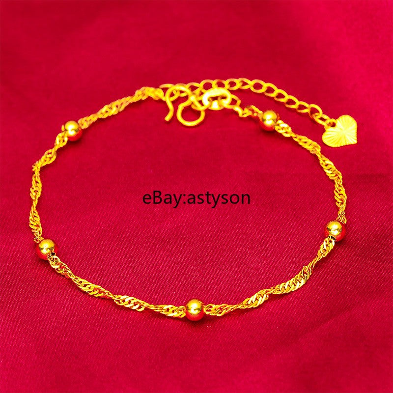 Lovely Hanging Bracelet 22K 23K 24K Gilding Yellow Gold Plated Jewelry 6.5"