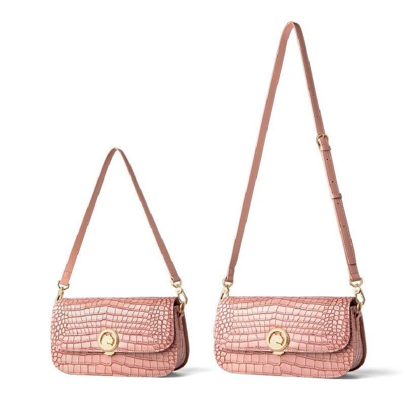 Genuine Cow Leather Shoulder Bags Purse Messenger Pouch 24.5*7*13 CM Pink Nylon