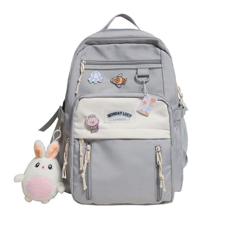 Nylon Backpack College Style Large Travel Rucksack School Bags Purple/Pink/Black
