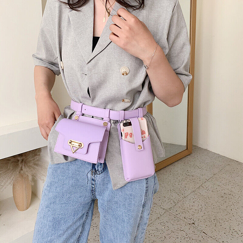 2 Piece Women's Belt Bag Waist Bags Female Leather Flap Crossbody Chest Bag