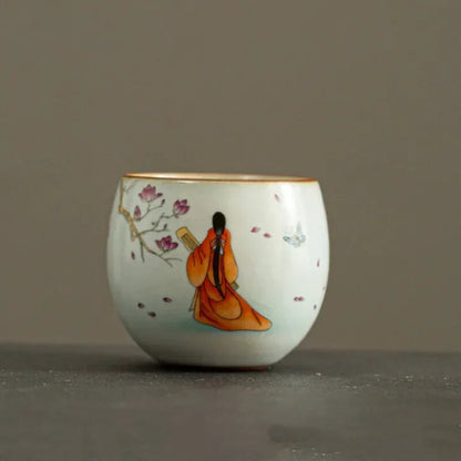 Ru Kiln Ceramic Teacup Lotus Pattern Coffee Cup Portable Handmade Tea Set