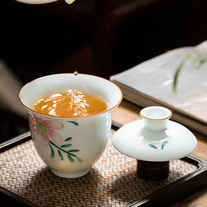 100ml Porcelain Flower Pattern Gaiwan Hand Painted Porcelain Tea Set Tea Bowl