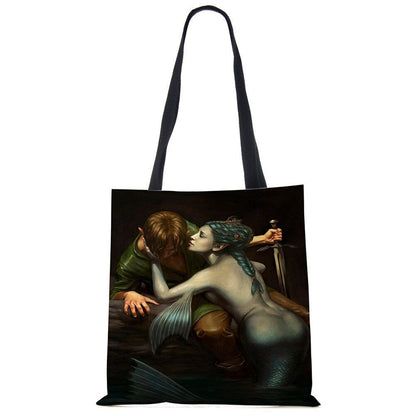 Mermaid Print Shoulder Bag Women Shopping Reusable Bags Large Travel Beach Bags