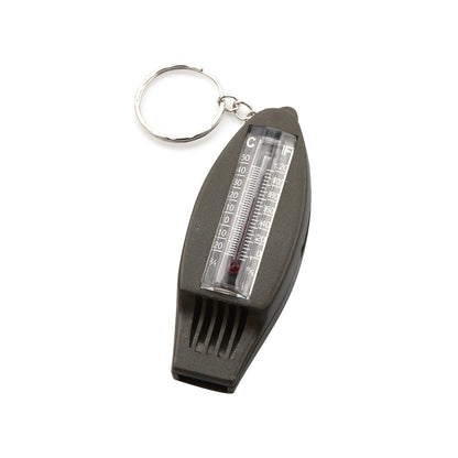4 In 1 Emergency Whistle Compass Magnifier Thermometer Crisp Sound Keychain