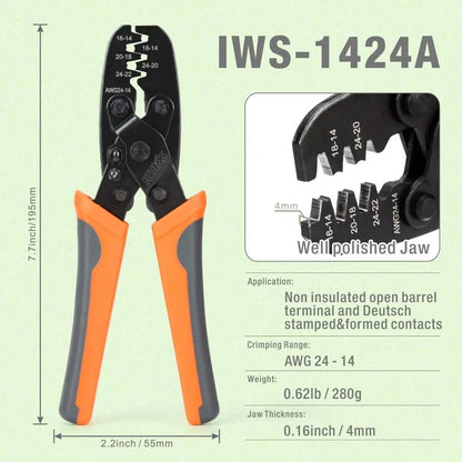 IWISS IWS-1424A/1424B Non Insulated Open Barrel Terminal Crimp Tool Weather Pack