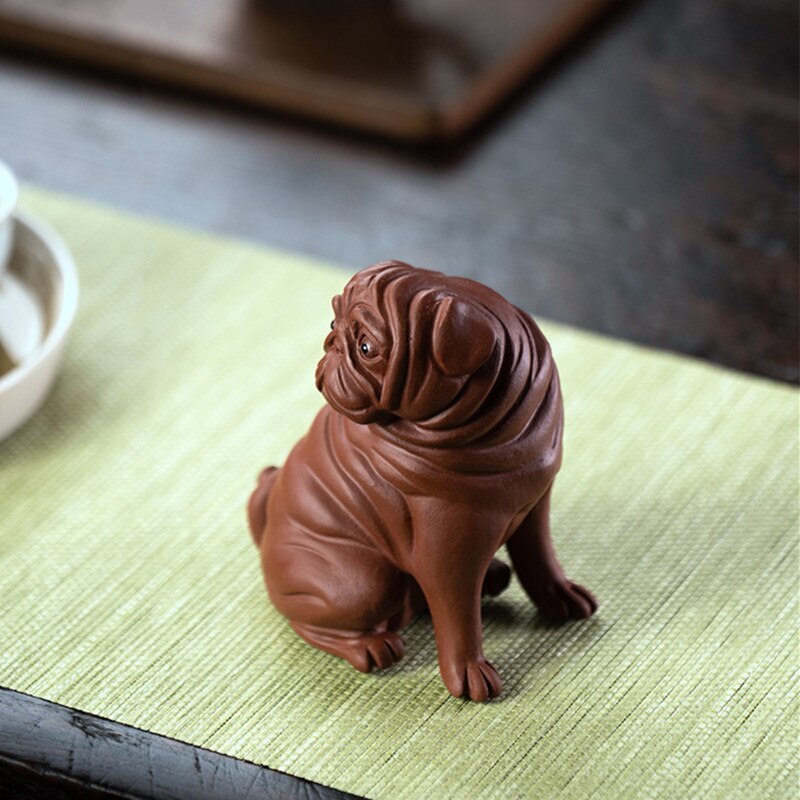 4.13" Purple Clay Tea Pet Zodiac Dog Statue Tea Figurine Ornaments Handmade Gift