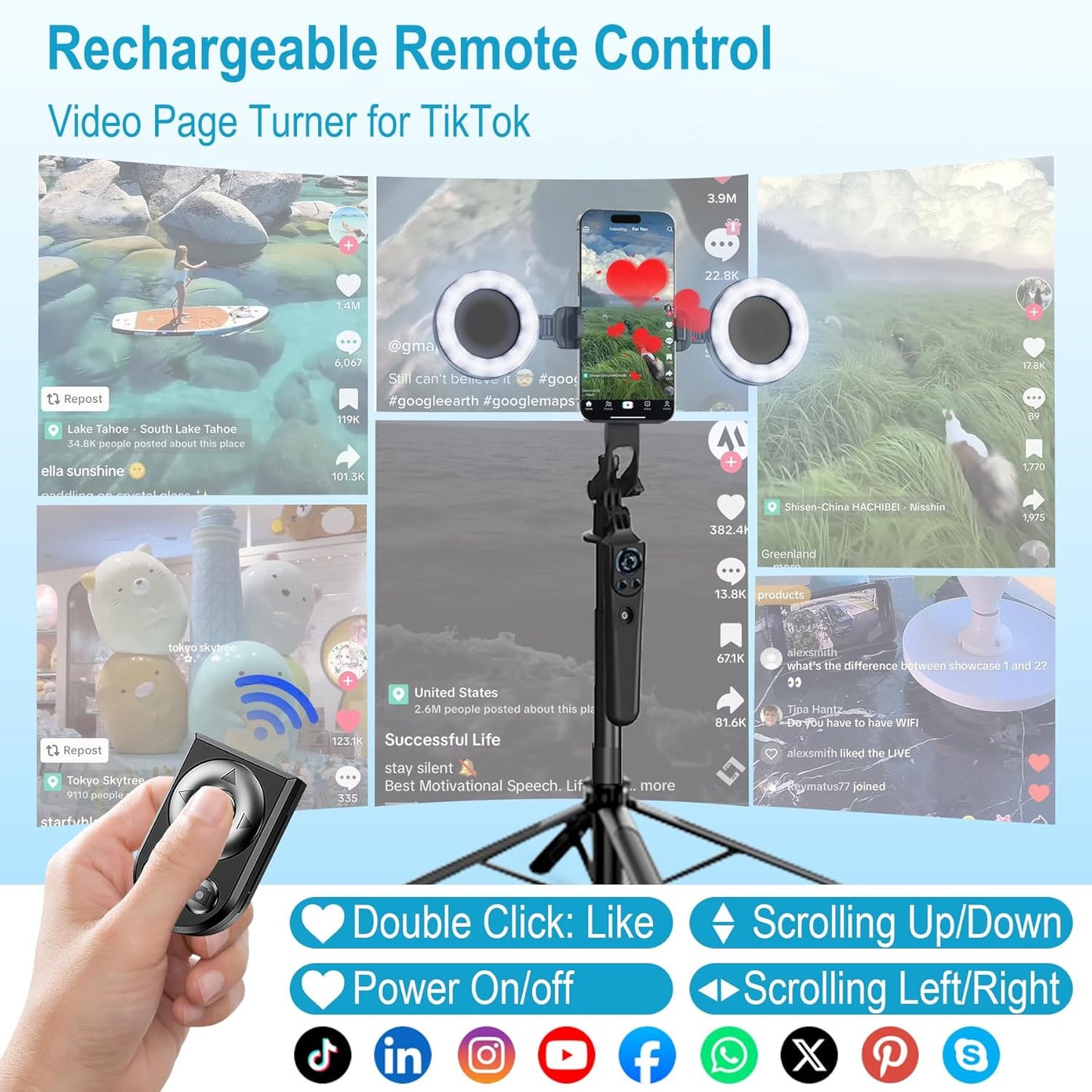 Vlogging Kit for Iphone/Android, 63”Auto Face Tracking Tripod for Iphone with Li